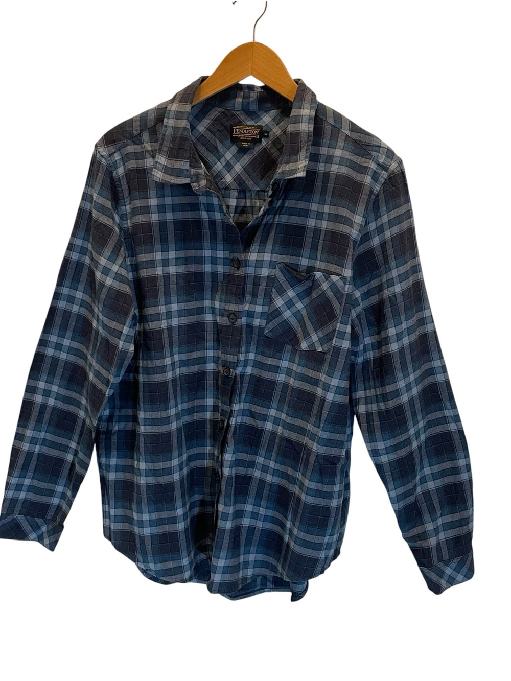 Pendleton Women’s Blue & Grey Plaid Button-Up Flannel Shirt LS Size XL